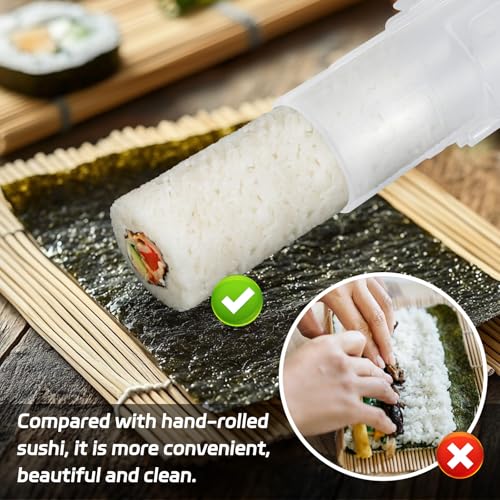AISHN Sushi Roller 11.8 inches Sushi Bazooka Sushi Maker Chef Tool Rice Roller Durable Rice Maker Machine Mold for Easy Sushi Cooking Translucent white - Image 3