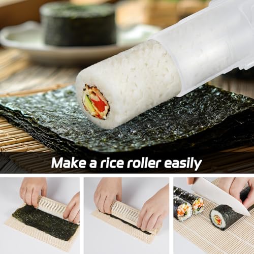 AISHN Sushi Roller 11.8 inches Sushi Bazooka Sushi Maker Chef Tool Rice Roller Durable Rice Maker Machine Mold for Easy Sushi Cooking Translucent white - Image 4