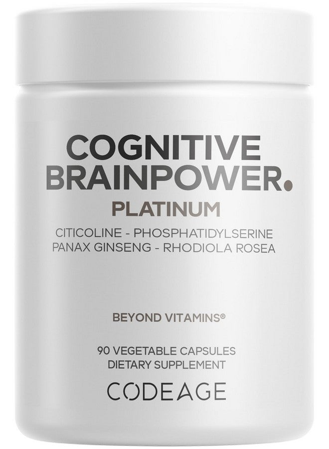 Codeage Cognitive Brainpower Platinum Supplement - Cognizin Citicoline, KSM-66 Ashwagandha, Panax Ginseng, Rhodiola, Phosphatidylserine, Ginkgo, Ubiquinol CoQ10, Liposomal - Non-GMO - 90 Capsules - Image 1