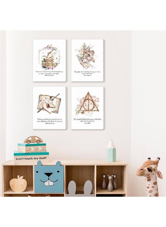 KAIRNE Inspirational Quotes Canvas Wall Art for Kids Bedroom Decor, Magical Poster Set Of 4 (8"X10", with Framed), Motivational Phrase Wall Art, Be Kind Art Prints Golden Magic Feather Pictures - Image 3