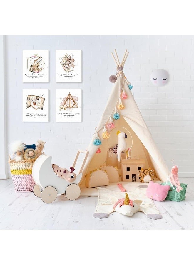 KAIRNE Inspirational Quotes Canvas Wall Art for Kids Bedroom Decor, Magical Poster Set Of 4 (8"X10", with Framed), Motivational Phrase Wall Art, Be Kind Art Prints Golden Magic Feather Pictures - Image 4