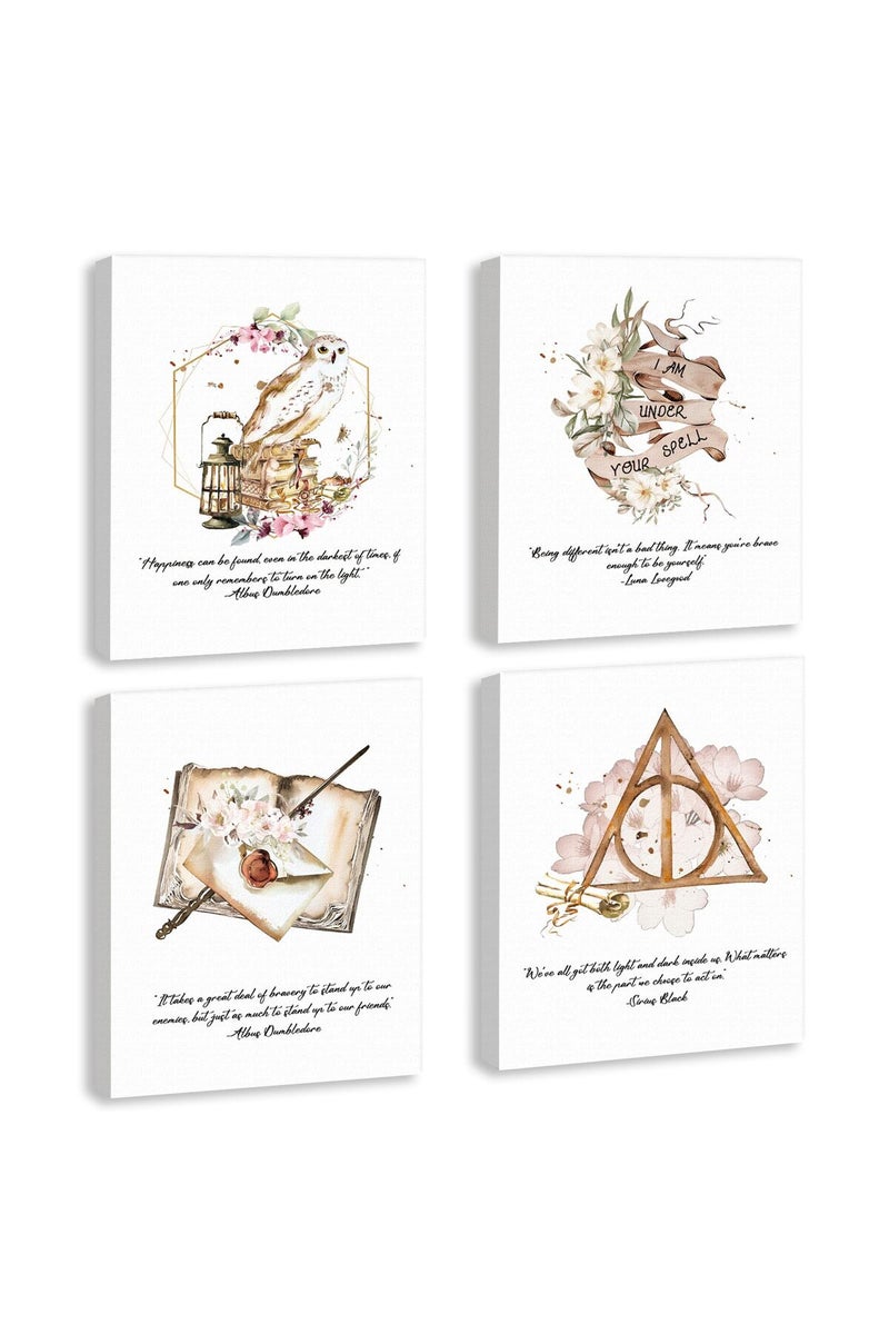 KAIRNE Inspirational Quotes Canvas Wall Art for Kids Bedroom Decor, Magical Poster Set Of 4 (8"X10", with Framed), Motivational Phrase Wall Art, Be Kind Art Prints Golden Magic Feather Pictures - Image 1