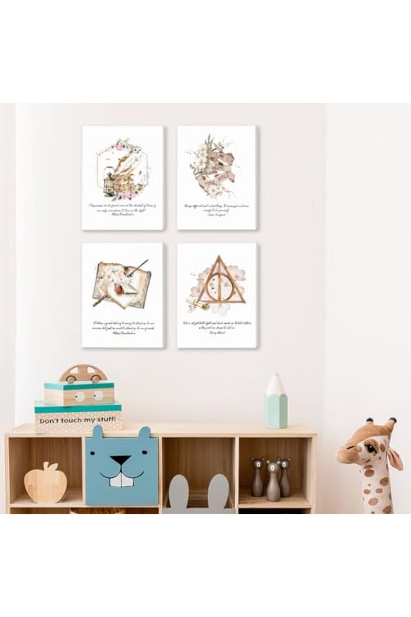 KAIRNE Inspirational Quotes Canvas Wall Art for Kids Bedroom Decor, Magical Poster Set Of 4 (8"X10", with Framed), Motivational Phrase Wall Art, Be Kind Art Prints Golden Magic Feather Pictures - Image 2
