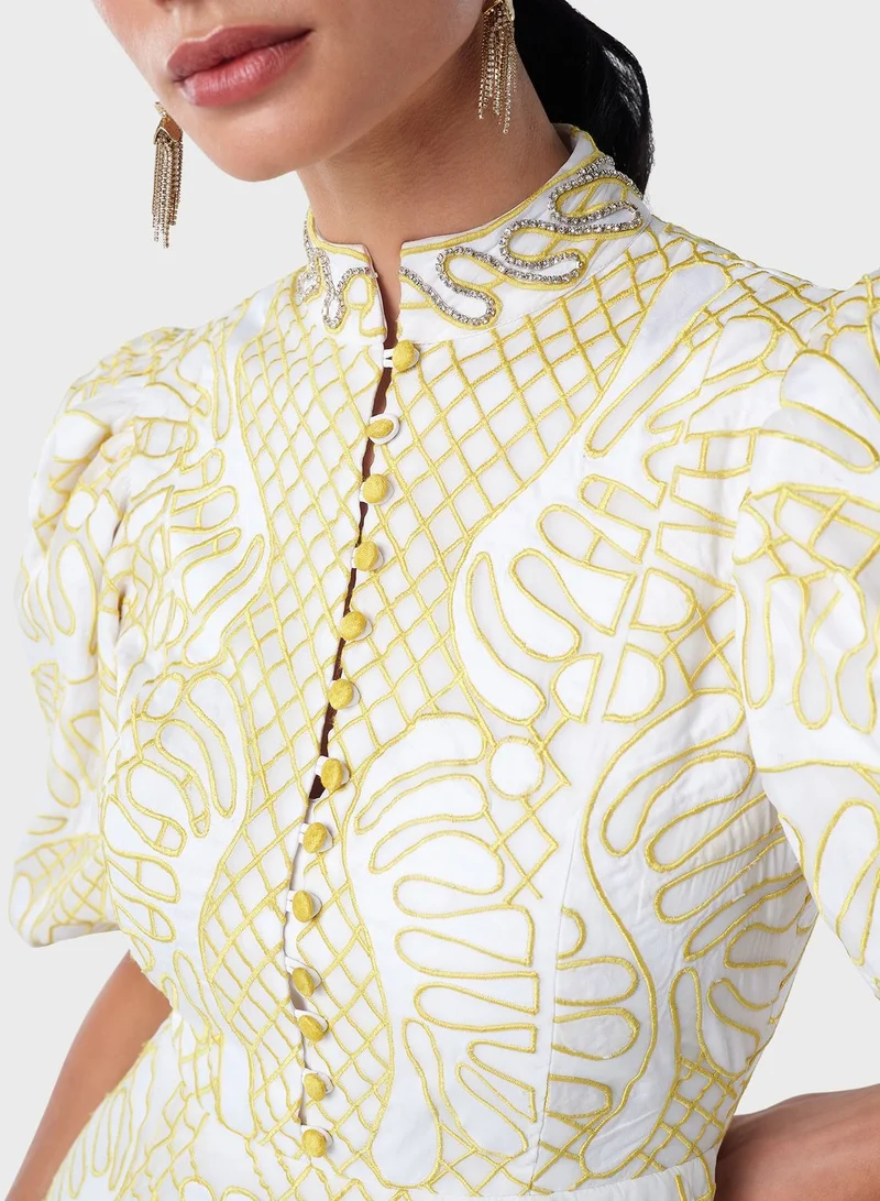 Threadz by Ajooni Floral Jacquard Dress