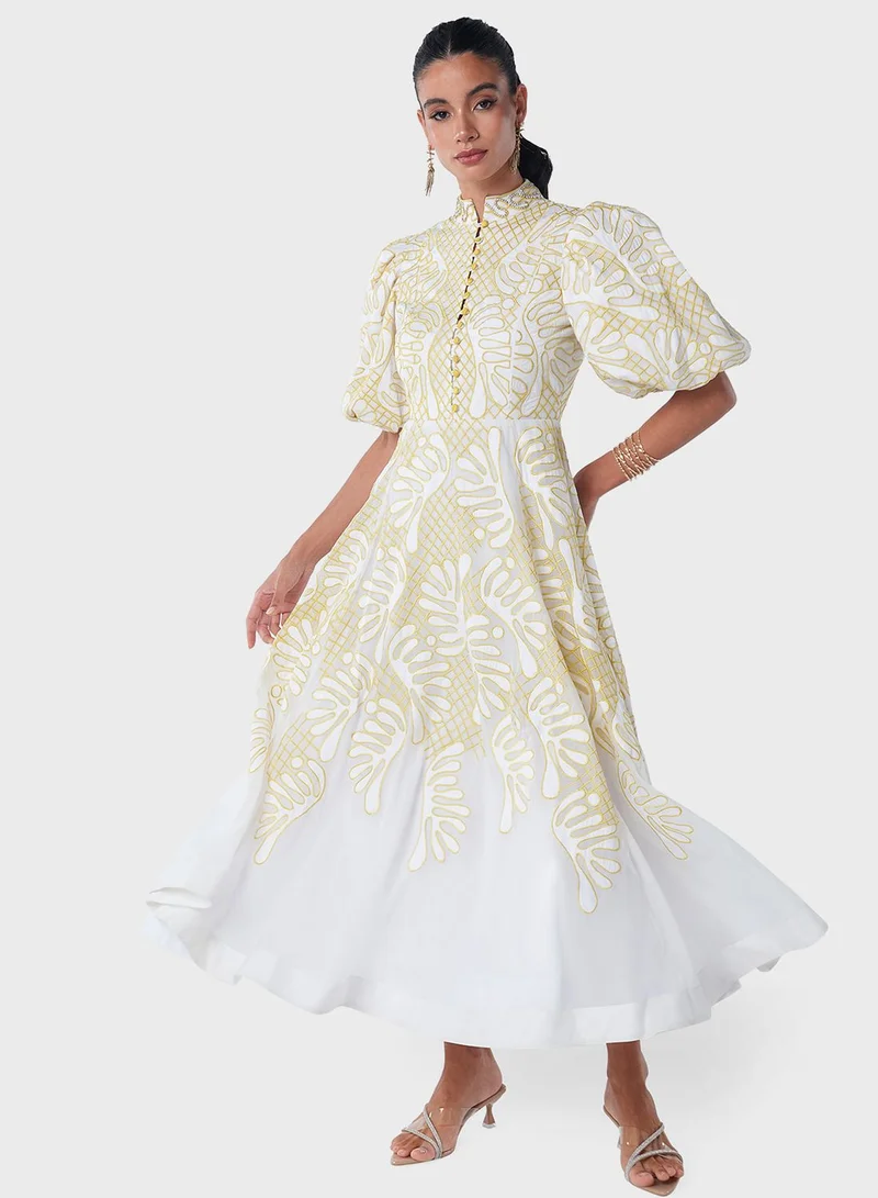 Threadz by Ajooni Floral Jacquard Dress