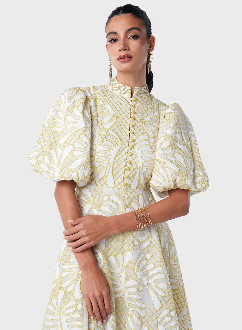 Threadz by Ajooni Floral Jacquard Dress