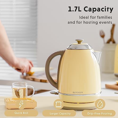 BUYDEEM K640 Stainless Steel Electric Tea Kettle with Auto Shut-Off and Boil Dry Protection, 1.7 Liter Cordless Hot Water Boiler with Swivel Base, 1440W, Mellow Yellow - Image 5