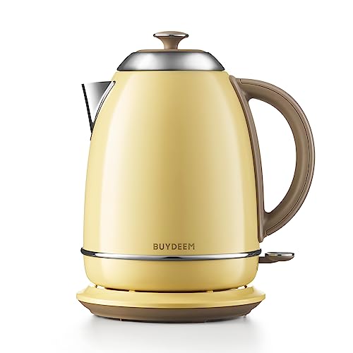 BUYDEEM K640 Stainless Steel Electric Tea Kettle with Auto Shut-Off and Boil Dry Protection, 1.7 Liter Cordless Hot Water Boiler with Swivel Base, 1440W, Mellow Yellow - Image 1