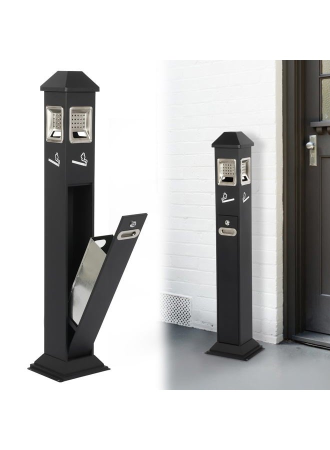 AIWFL Stainless Steel Vertical Trash Bin Outdoor Trash Cans Holder Waste Containers 1.2M Ash Bin w/ Key - Image 1
