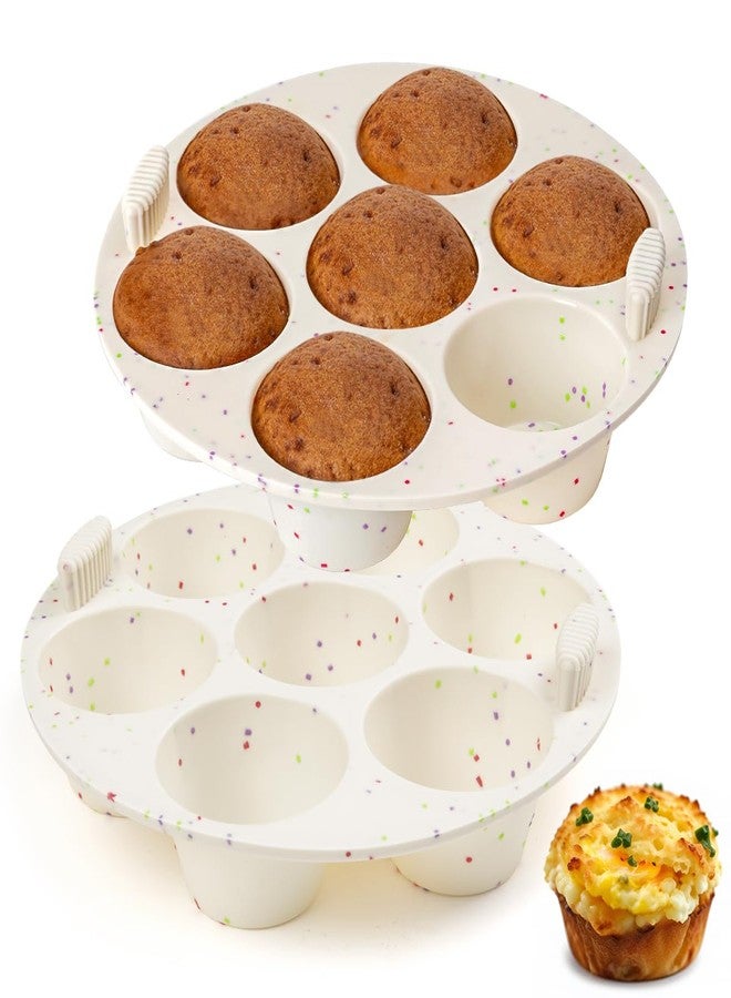 CAKETIME قالب مافن سيليكوني لفرن الهواء Instant Pot، غير لاصق 7 أكواب سهل الاستخدام خالي من BPA لخبز بيض المافن تارت كعكة صغيرة كيش 2 عبوة ملونة - Image 1