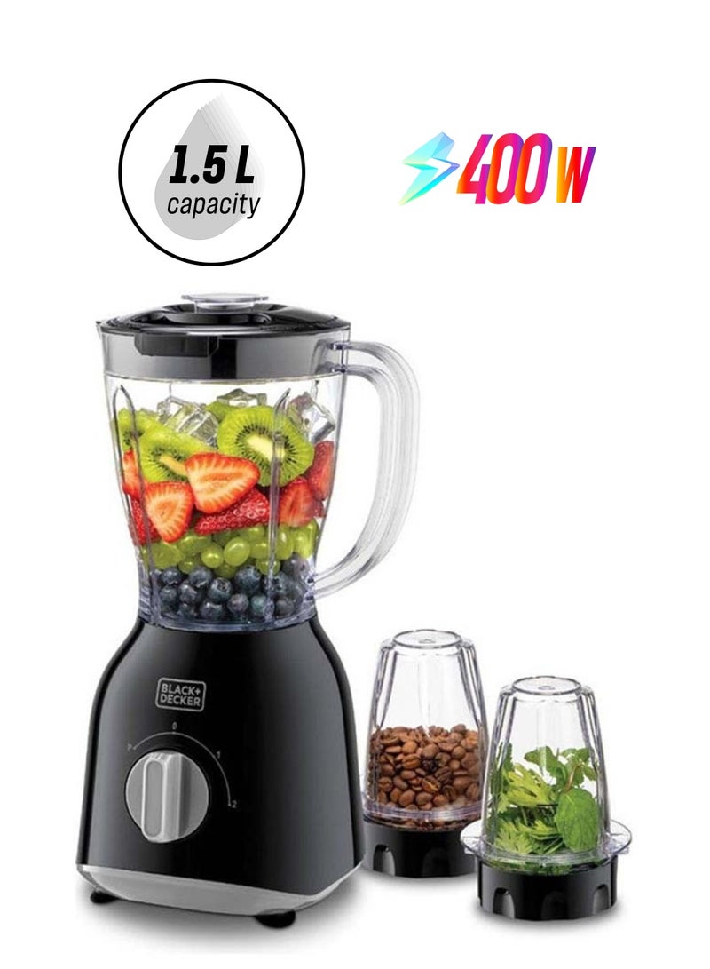 BLACK+DECKER Blender With Grinder Mill And Chopper Mill 1.5 L 400 W BX365E-B5 Black - Image 1