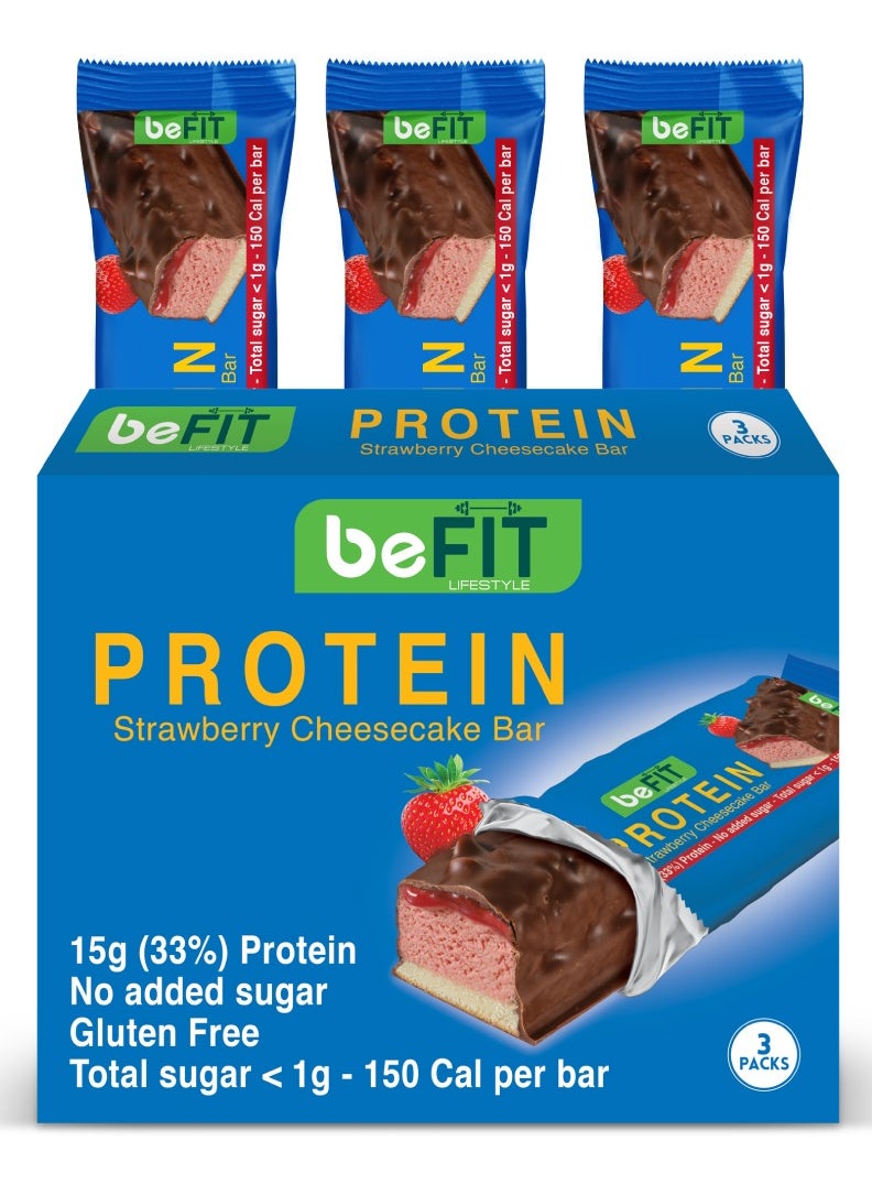 beFIT Protein Cake Bar Strawberry Cheesecake 15g(33%) Protein and Total Sugar <1g 