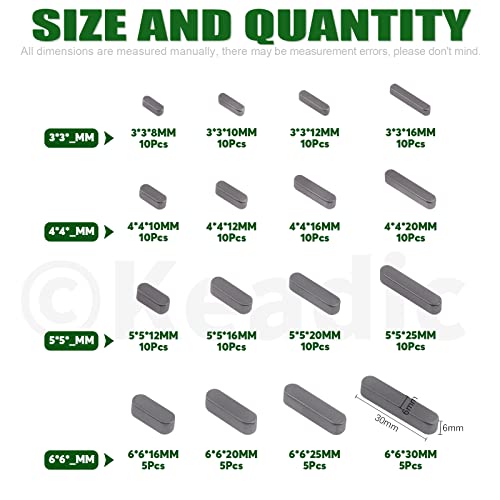 Keadic 140Pcs Carbon Steel Round Ended Parallel Drive Shaft Key Assortment Set, 8mm 10mm 12mm 16mm 20mm 25mm 30mm Professional Parallel Key Stock Pulley Feather Key for Fastening Connection - Image 2