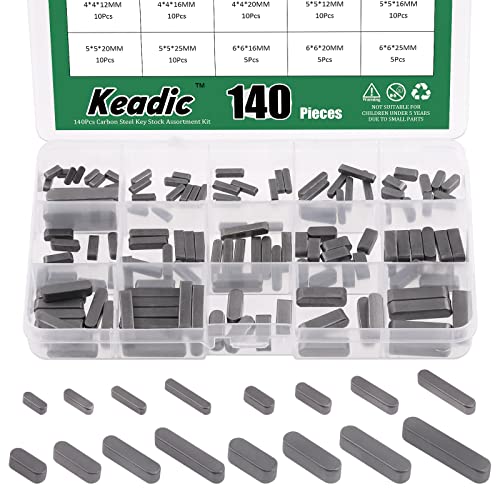 Keadic 140Pcs Carbon Steel Round Ended Parallel Drive Shaft Key Assortment Set, 8mm 10mm 12mm 16mm 20mm 25mm 30mm Professional Parallel Key Stock Pulley Feather Key for Fastening Connection - Image 1