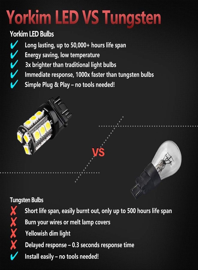 Yorkim مصابيح إضاءة LED فائقة السطوع من يوركيم 3157، عبوة من 4 مصابيح، لون أبيض، YK2748 - Image 3