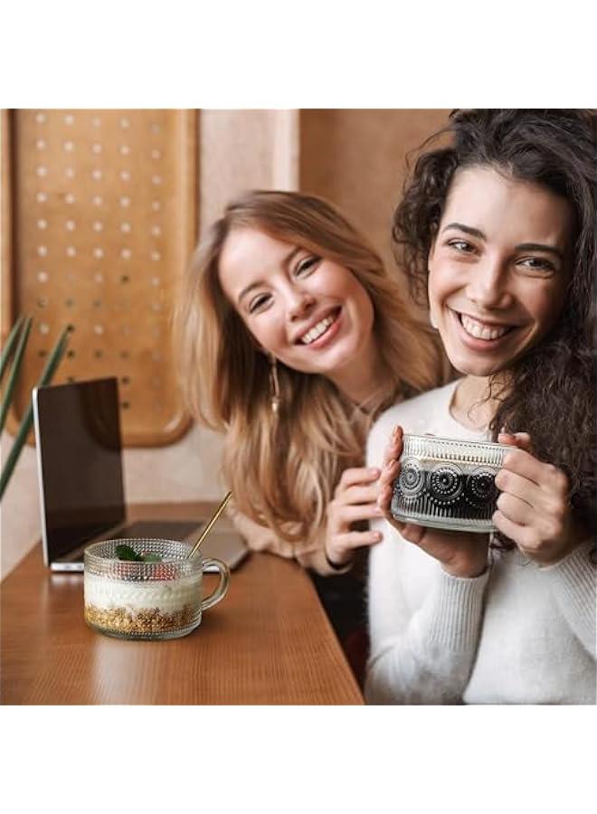 هوكور اكواب قهوة كلاسيكية من هوكور، اكواب قهوة زجاجية مع اغطية وملاعق من الخيزران - اكواب زجاجية شفافة منقوشة سعة 15.5 اونصة، اكواب شاي، اكواب قهوة زجاجية للكابتشينو واللاتيه والحبوب والزبادي او هدايا  - Image 4