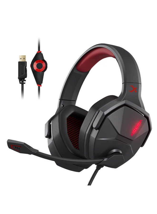 Xiberia Siberia V13u Gaming Headset, Over-ear Wired Usb 7.1 Surround, E-sports Pubg Headphones, Computer Headset With Microphone, Two-in, Black And Red - Image 1