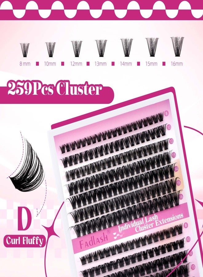 FADLASH Lash Clusters 60D+80D Fluffy Eyelash Clusters D Curl 8-16mm Individual Lashes Cluster Eyelash Extensions Wispy 280pcs Thick Lash Extension Clusters (60+80D-0.07-D, 8-16mm) - Image 2