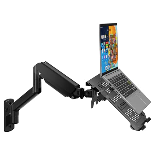 WALI Laptop Wall Mount Single Monitor Arm for 17 Notebook and Up to 32 Screen Full Motion Adjustable Monitor Wall Mount with Laptop Tray VESA 75x75100x100 Up to 15422 Lbs GSWM001LP Black - Image 1