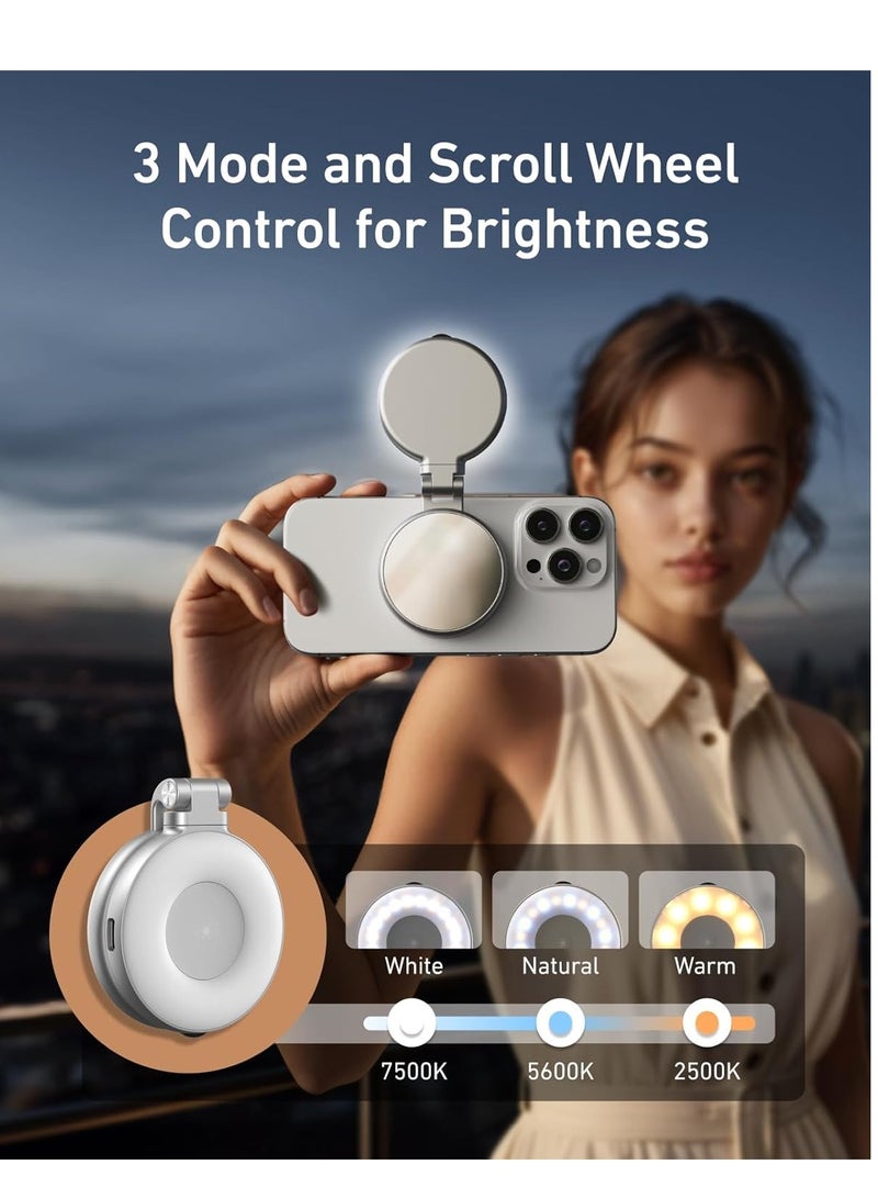 Magnetic Selfie Light with Mirror, 360° LED Fill Light for iPhone Magsafe & Non-Magsafe Phones, 3 Color, Height Adjustable - Image 2