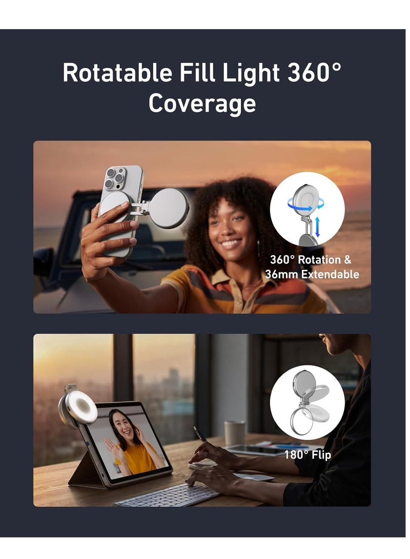 Magnetic Selfie Light with Mirror, 360° LED Fill Light for iPhone Magsafe & Non-Magsafe Phones, 3 Color, Height Adjustable - Image 3