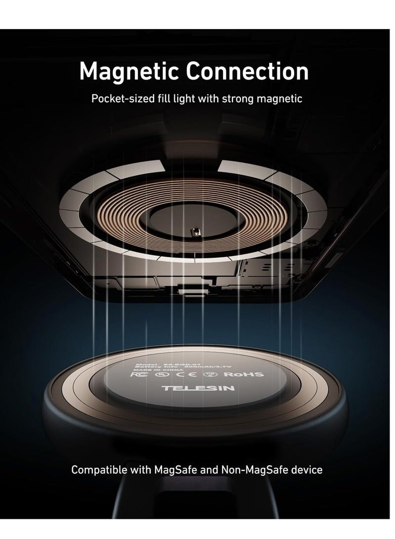 Magnetic Selfie Light with Mirror, 360° LED Fill Light for iPhone Magsafe & Non-Magsafe Phones, 3 Color, Height Adjustable - Image 5