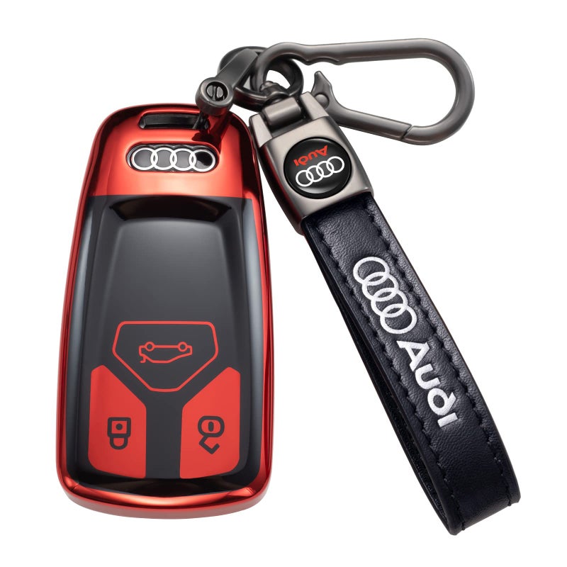 TACOMA Genuine Leather Keychain Set Compatible with Audi A3 RS3 A4 A5 A6 A7 RS7 A8 Q3 Q5 Q7 R8 Key Chain Accessories Key Ring for Men's-Women's(Black) - Image 2