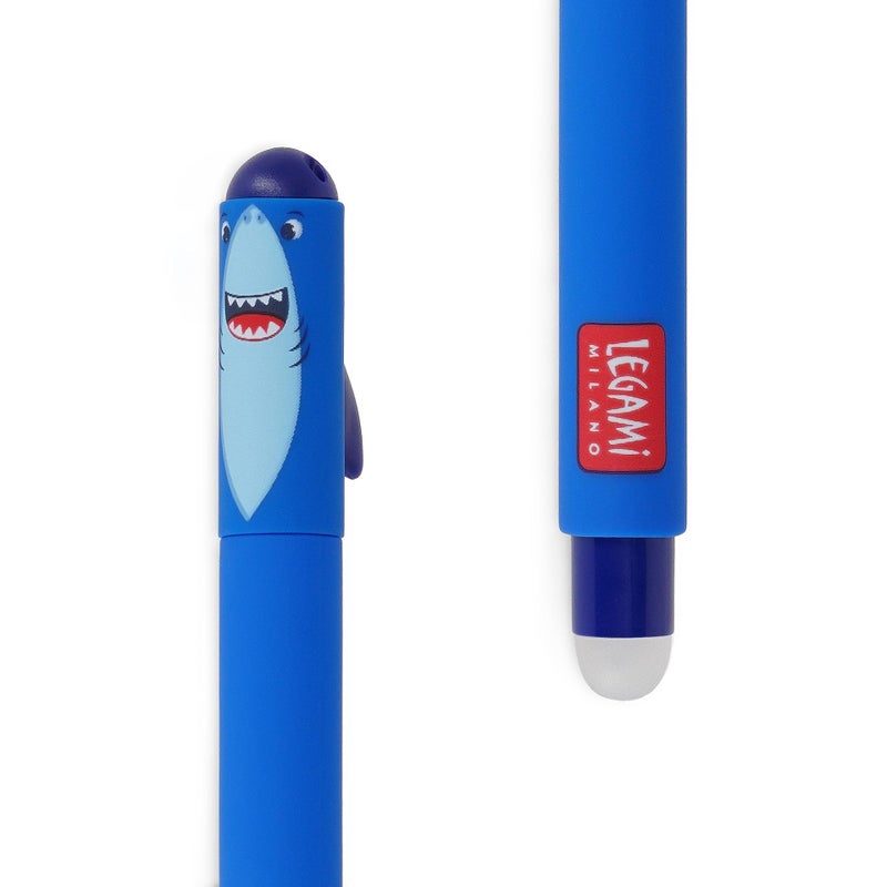 LEGAMI Erasable Gel Pen, Ball on the End for Removing Ink Without Consuming the Paper, Blue Heat-Sensitive Ink, Tip Diameter 0.7 mm, Shark Theme - Image 2