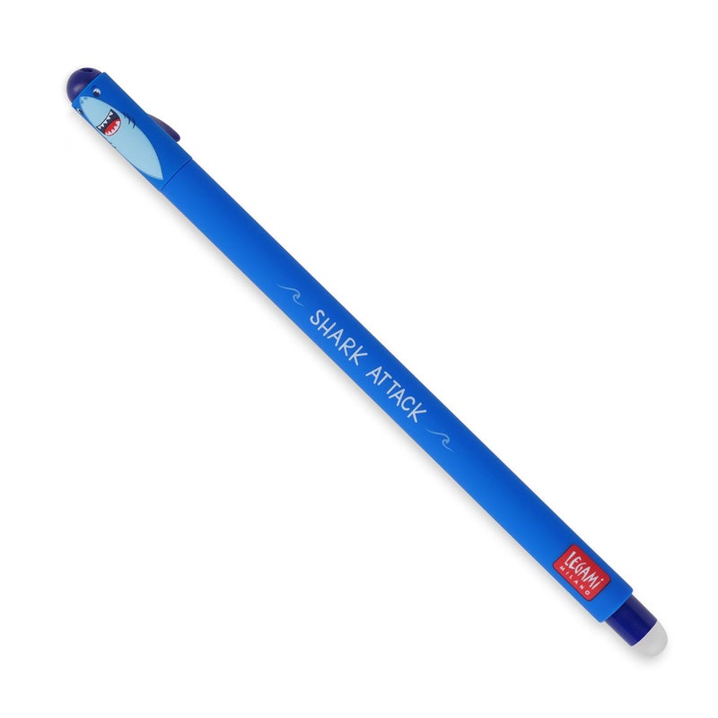 LEGAMI Erasable Gel Pen, Ball on the End for Removing Ink Without Consuming the Paper, Blue Heat-Sensitive Ink, Tip Diameter 0.7 mm, Shark Theme - Image 1