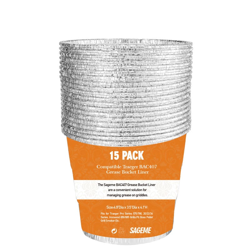 Sageme 15 Pack BAC407 Grease Bucket Liner for Traeger Grills,Drip Liner Drip Pan for HDW152 Grease Bucket Traeger Pro Series 575/780, 20/22/34, Ironwood 650/885 Grills,Pit Boss Pellet Grill Smoker - Image 1