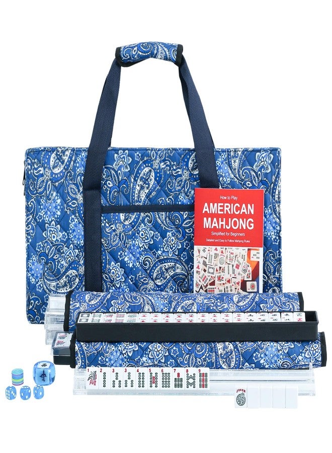 ZGME American Mahjong Set,166 White Tiles with Blue Bag and Accessories,4 Transparent All-in-One Mahjong Racks with Pushers,Complete Mahjong Set - Image 1
