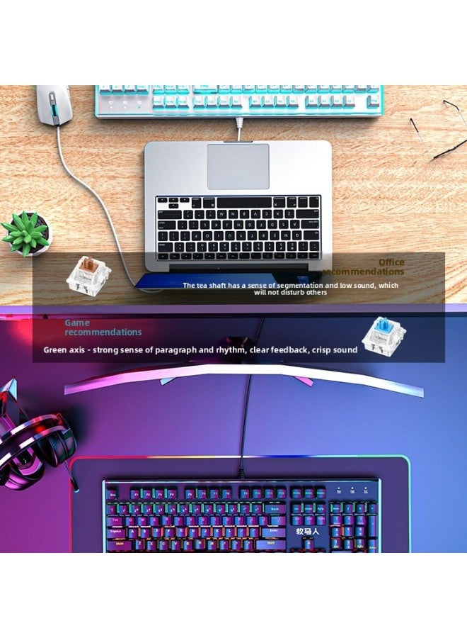 Wired Keyboard And Mouse Really Special Mute Game Mechanical Radio Competition Red Axis Non-green Axis Peripheral Black Axis K Computer Key-Color:E-sports True Mechanical Switch Body-silver White Mixed Light [2-piece Set-green Switch]+m1 E-sports Macro Mouse-official Standard  - Image 4