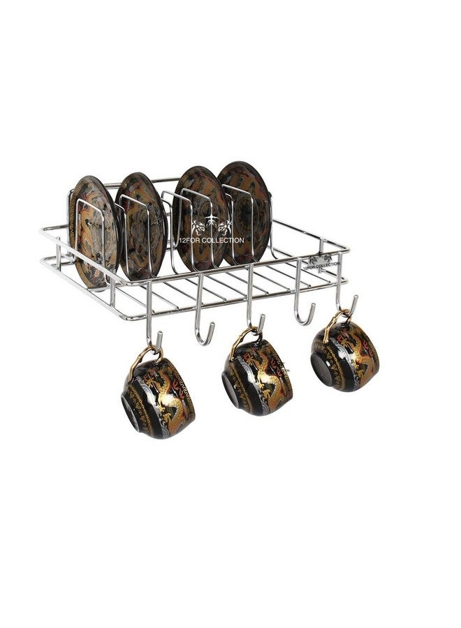 12FOR COLLECTION Multipurpose Wall Hanging Stainless Steel Big Mug,Cup & Saucer Holder, Plate Organizer Space Kitchen Saving Rack Utensil Kitchen Rack (Stainless Steel, Hanging Shelves, 4 x 10) - Image 4