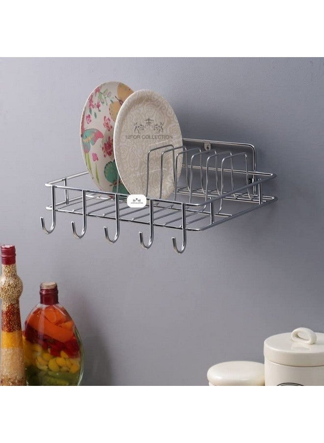 12FOR COLLECTION Multipurpose Wall Hanging Stainless Steel Big Mug,Cup & Saucer Holder, Plate Organizer Space Kitchen Saving Rack Utensil Kitchen Rack (Stainless Steel, Hanging Shelves, 4 x 10) - Image 1