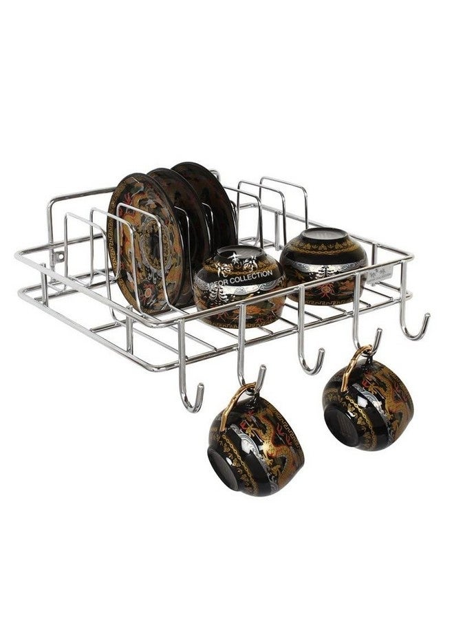 12FOR COLLECTION Multipurpose Wall Hanging Stainless Steel Big Mug,Cup & Saucer Holder, Plate Organizer Space Kitchen Saving Rack Utensil Kitchen Rack (Stainless Steel, Hanging Shelves, 4 x 10) - Image 3
