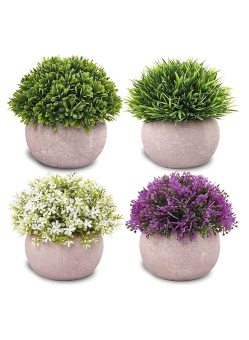 Arabest 4 Pots Artificial Plants Mini Fake Shrubs in Pots Small Faux Plants Decor Artificial Greenery for Home Bedroom Indoor Office Bathroom Farmhouse Room Coffee Table Decor - Image 1