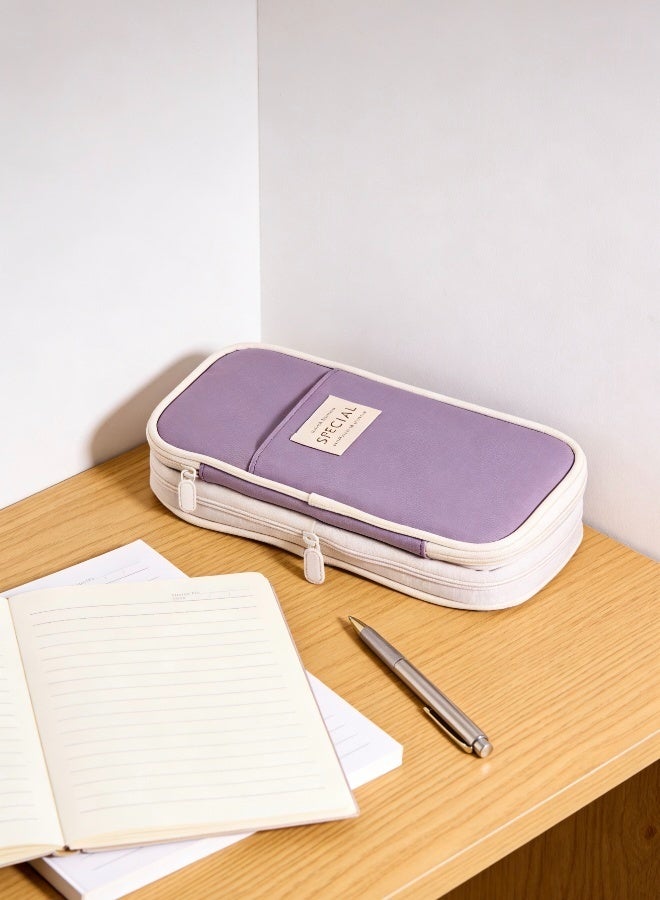SPECIAL Purple Large Capacity Expandable Canvas Pencil Case with Multi Compartment Organizer with Smooth Zippers Washable Lightweight Bag for Students Office and Travel Use - Image 3