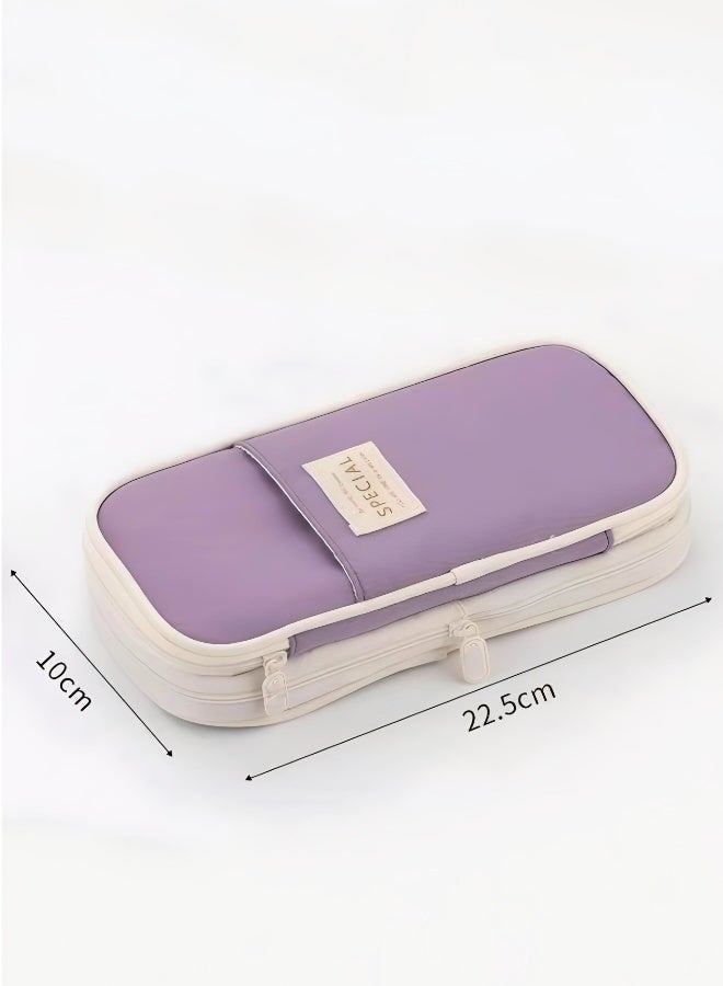 SPECIAL Purple Large Capacity Expandable Canvas Pencil Case with Multi Compartment Organizer with Smooth Zippers Washable Lightweight Bag for Students Office and Travel Use - Image 2