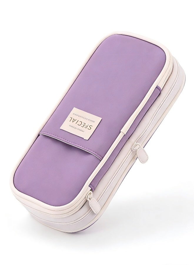SPECIAL Purple Large Capacity Expandable Canvas Pencil Case with Multi Compartment Organizer with Smooth Zippers Washable Lightweight Bag for Students Office and Travel Use - Image 1