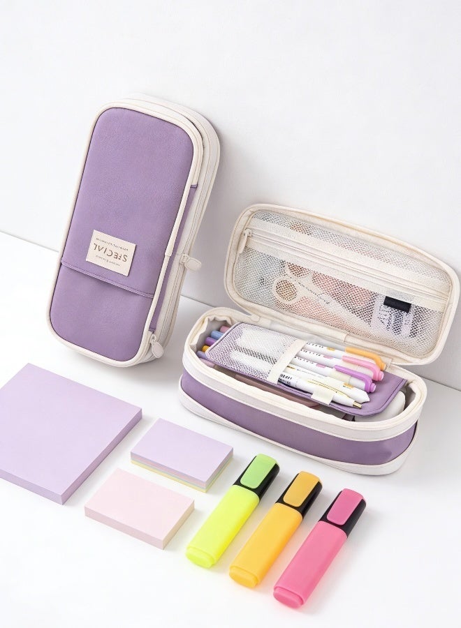 SPECIAL Purple Large Capacity Expandable Canvas Pencil Case with Multi Compartment Organizer with Smooth Zippers Washable Lightweight Bag for Students Office and Travel Use - Image 5