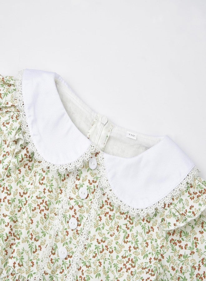 JerrisApparel Girls Pioneer Costume Floral Colonial Prairie Dress With Bonnet Pretend Play Outfit (Green, 12-13 Years/160cm) - Image 3