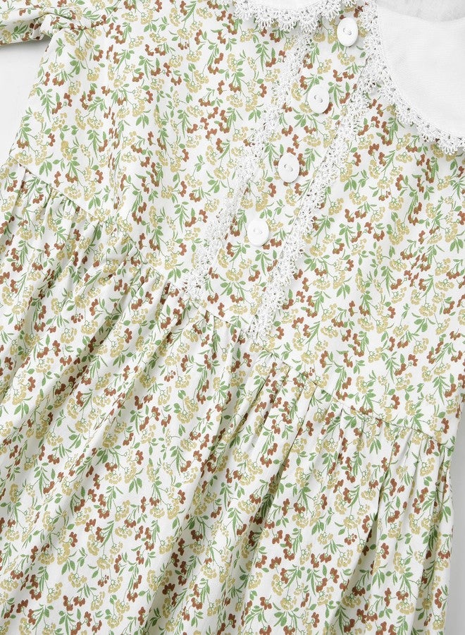 JerrisApparel Girls Pioneer Costume Floral Colonial Prairie Dress With Bonnet Pretend Play Outfit (Green, 12-13 Years/160cm) - Image 4