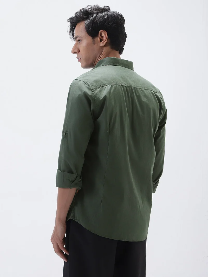 Urbano Fashion  Urbano Fashion Men's Sage Green Cotton Full Sleeve Regular Fit Casual Solid Shirt  | Best Price UAE