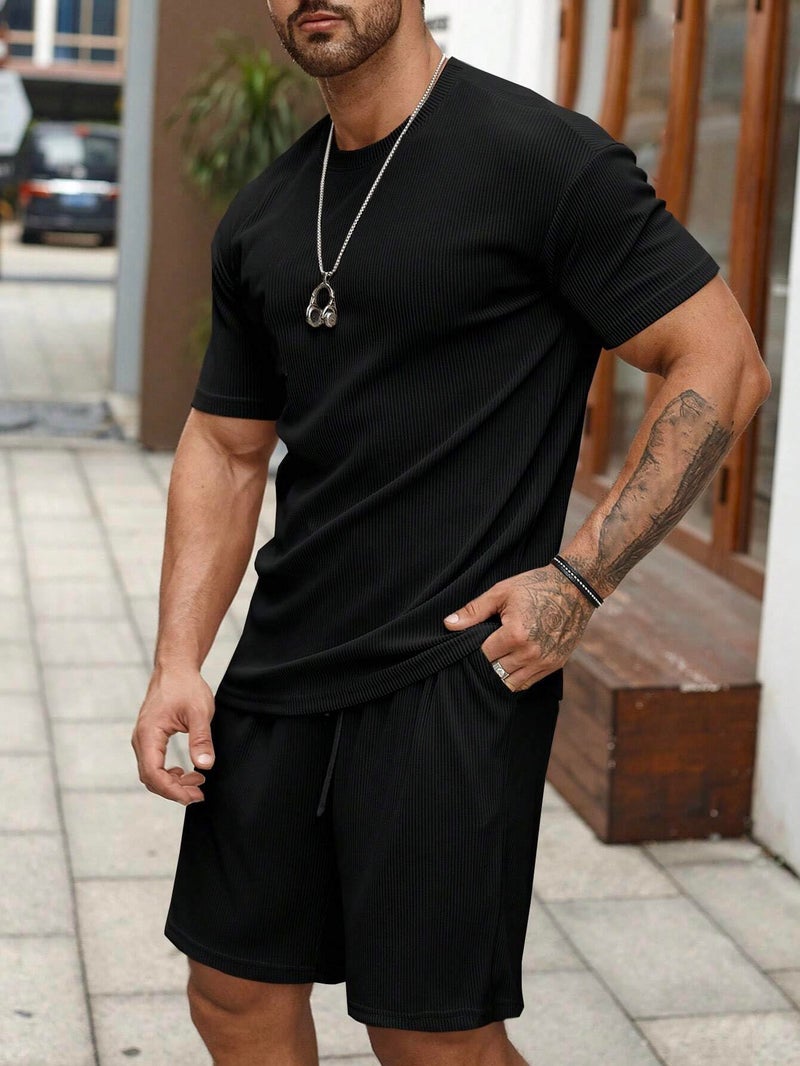 SMOWKLY Men's Premium Hosiery Cotton Blend Pyjama Set || Stylish Round Neck T-Shirt and Shorts || Casual Night Suit Wear Set for Man (1162_MTNS_BK_S) - Image 3
