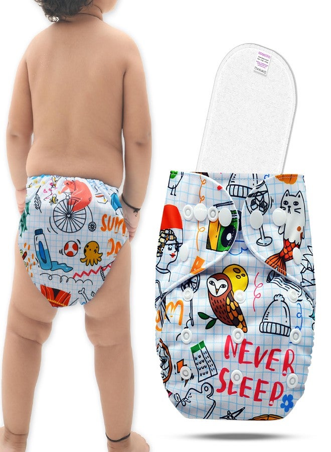 Bembika A Plus Printed Cloth Diaper with 3-Layer Micro Fiber Inserts for Babies Washable & Reusable Cloth Nappies for Baby Leakproof and Wetfree Adjustable Cloth Diapers -(BE2744) - Image 1