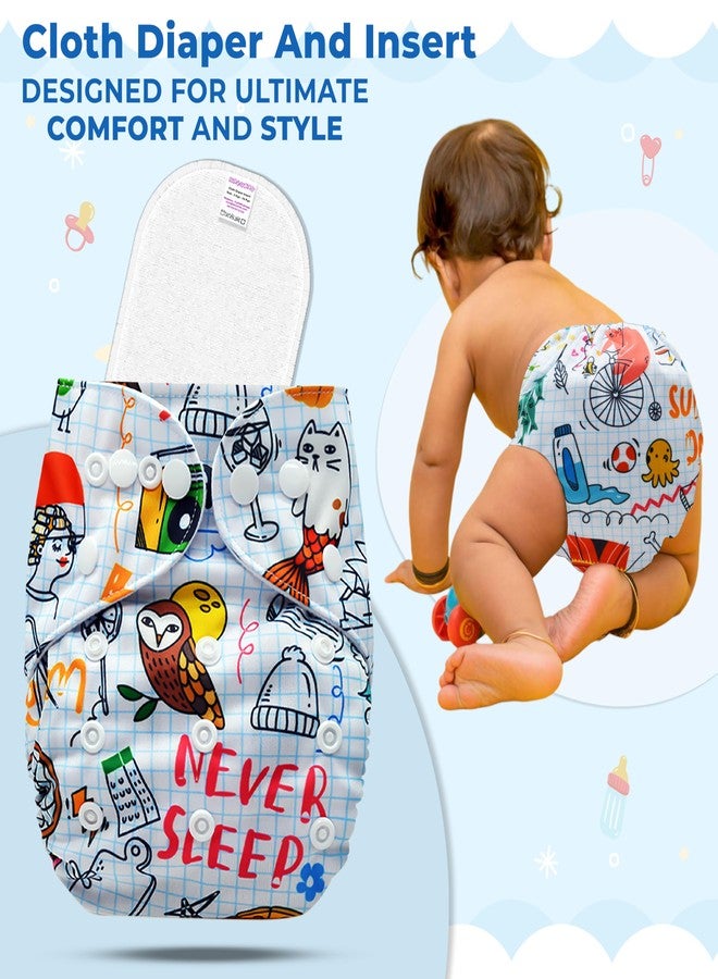 Bembika A Plus Printed Cloth Diaper with 3-Layer Micro Fiber Inserts for Babies Washable & Reusable Cloth Nappies for Baby Leakproof and Wetfree Adjustable Cloth Diapers -(BE2744) - Image 2