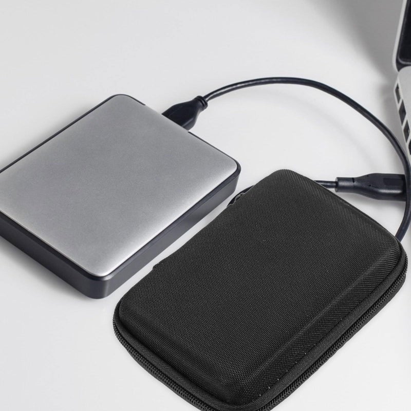 علبة SSD صلبة محمولة مقاس 14x10x4 سم، حقيبة تخزين إلكترونيات للسفر مقاومة للصدمات لأقراص HDD المحمولة مع كابل USB، متوافقة مع اللون الأسود - Image 5