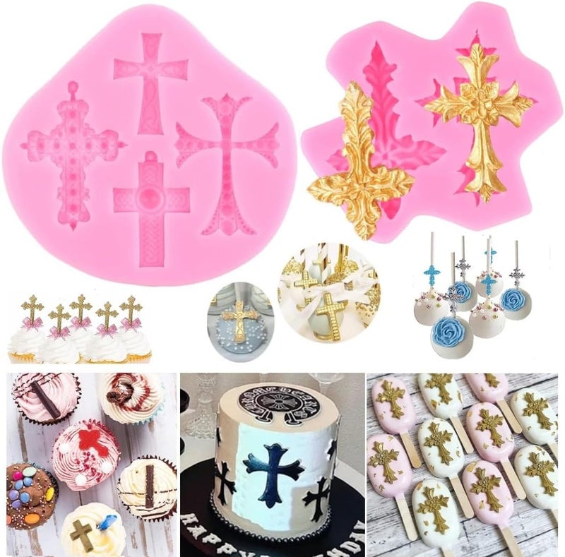 Elinka Cross Molds Silicone,2 Pcs Baptism Cake Decorations Cross Cake Mold Cross Mold Baptism Cake Toppers for Baptism Party Supplies - Image 1
