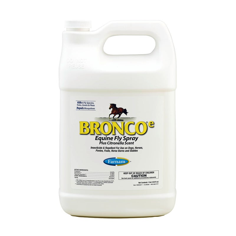 Farnam Broncoe Fly Spray Plus Citronella for Horses, Dogs & Premises â€“ Kills Flies, Ticks, Fleas, Lice & Mosquitoes â€“ Water-Based, Non-Oily Multi-Purpose Insecticide â€“ 128 oz - Image 1