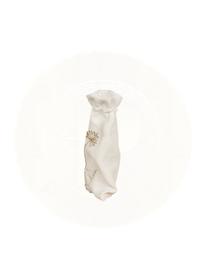 Halfpound Hand-embroidered white resin vase with gray and gold rose motifs - Image 1